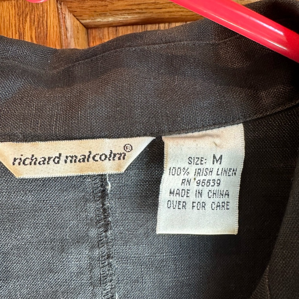 Irish Linen Richard Malcolm Jacket Blazer Black White Pearl Buttons Sz M medium - Picture 2 of 13